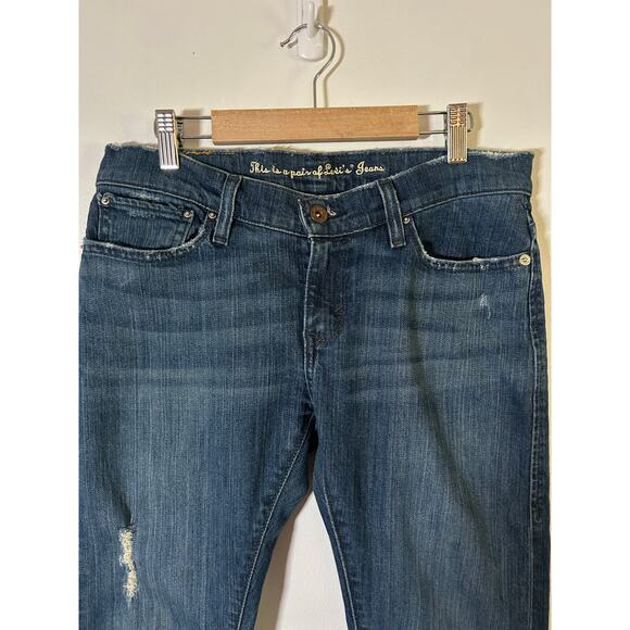 Levi's Women's Tilted Straight 523 Distressed Dark Wash Denim Jeans 4 27 - Picture 2 of 11